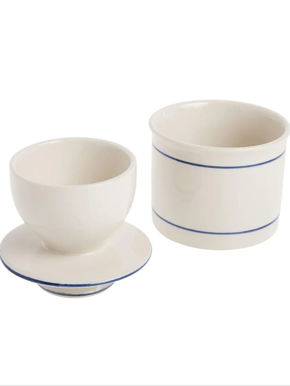 Norpro Glazed Stoneware Butter Keeper Butter Bell In White With Blue Accents